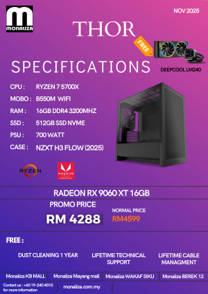 THOR PACKAGE | AMD Ryzen 7 5700X | Radeon RX 9060 XT 16GB | 16GB RAM | 512GB SSD