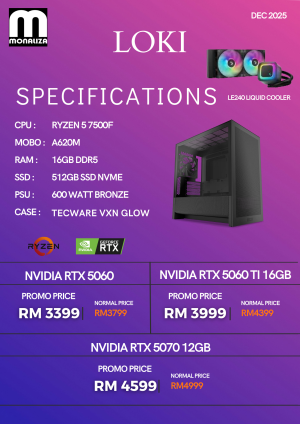 LOKI PACKAGE (Ryzen 5 7500F | NVIDIA RTX 5060 / 5060 TI 8GB / 5060 TI 16GB | 16GB RAM | 512GB SSD)