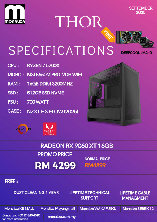 THOR PACKAGE | AMD Ryzen 7 5700X | Radeon RX 9060 XT 16GB | 16GB RAM | 512GB SSD