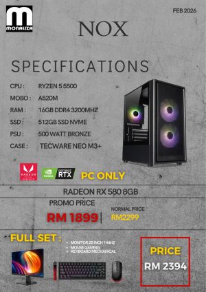 NOX PACKAGE (Ryzen 5 5500 | Radeon RX 580 8GB | 16GB RAM | 512GB SSD)