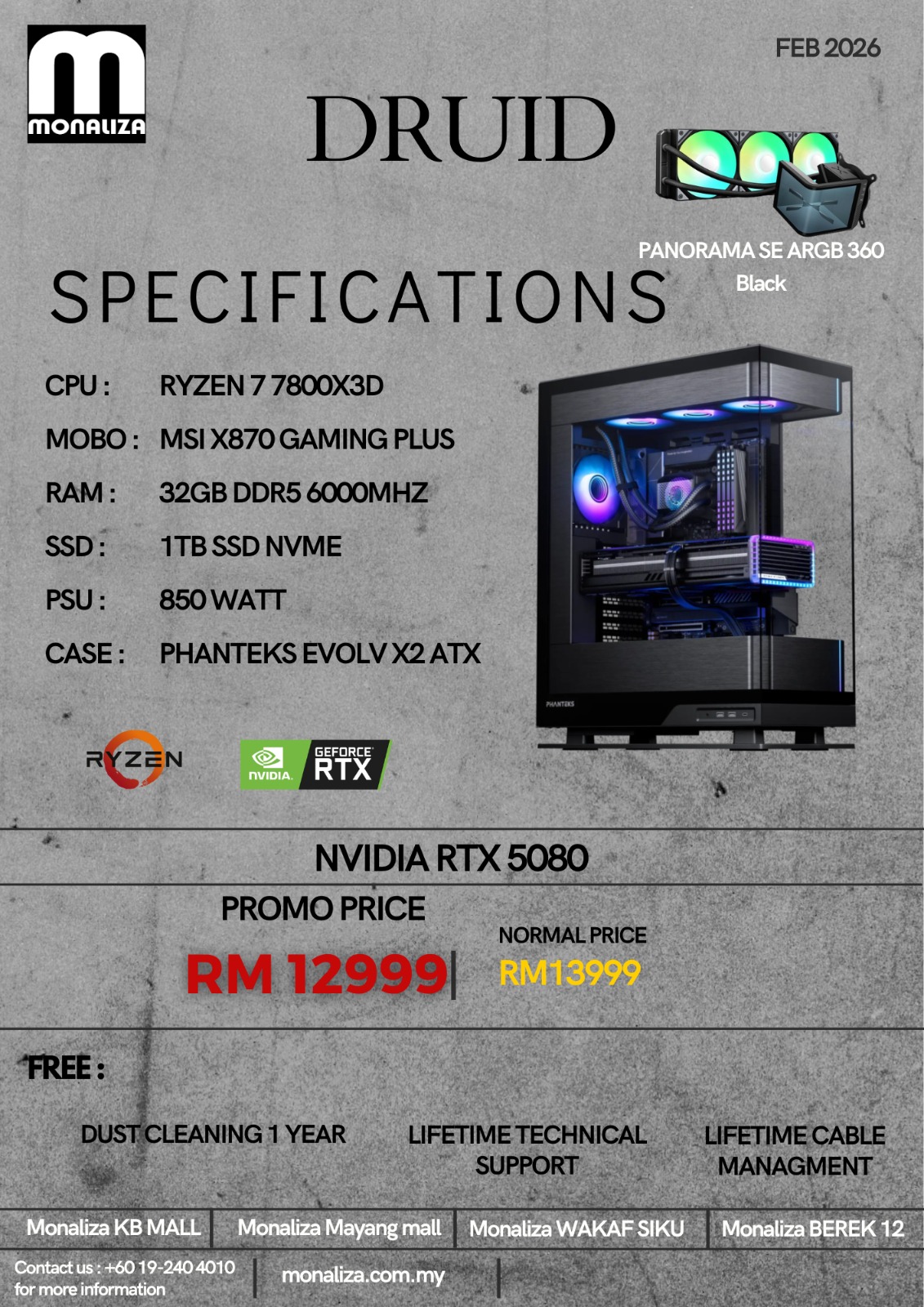DRUID PACKAGE (Ryzen 7 7800X3D | NVIDIA RTX 5080 | 32GB RAM | 1TB