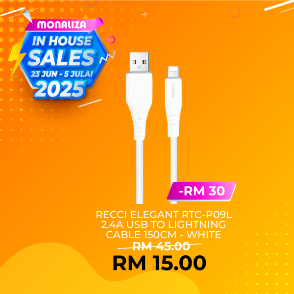 Recci Elegant RTC-P09L 2.4A Usb To Lightning Cable 150CM - White