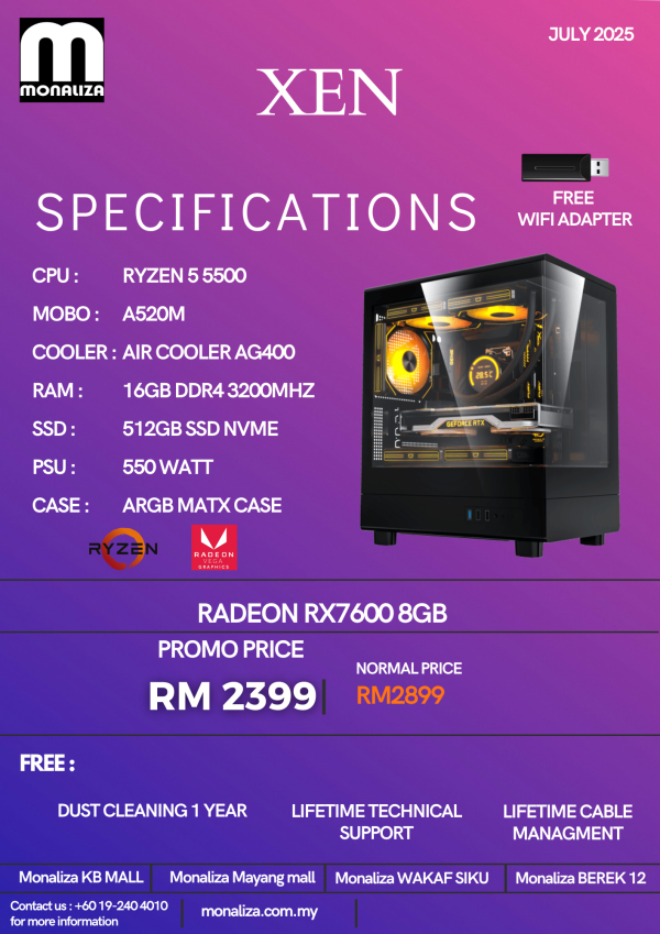 AMD PC PACKAGE XEN (Ryzen 5 5500 | Radeon RX7600 8GB | 16GB RAM | 512GB SSD)