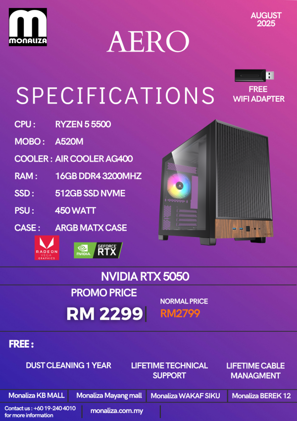AERO PACKAGE AMD Ryzen 5 5500 | NVIDIA RTX 5050 | 16GB RAM | 512GB SSD