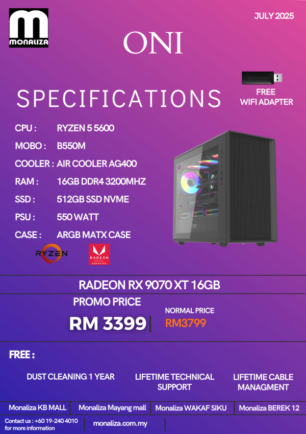 AMD PC PACKAGE ONI (Ryzen 5 5600 | Radeon RX 9070 XT 16GB | 16GB RAM | 512GB SSD)