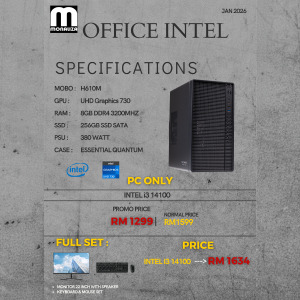 OFFICE INTEL PACKAGE (Intel i3 14100 / Intel i5 12400 | UHD Graphics 730 | 16GB RAM | 256GB SSD)
