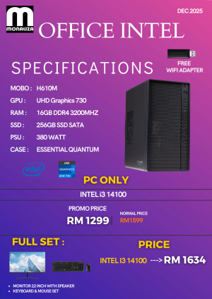OFFICE INTEL PACKAGE (Intel i3 14100 / Intel i5 12400 | UHD Graphics 730 | 16GB RAM | 256GB SSD)