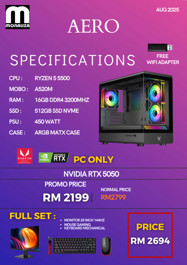 AERO PACKAGE AMD (Ryzen 5 5500 | NVIDIA RTX 5050 | 16GB RAM | 512GB SSD)