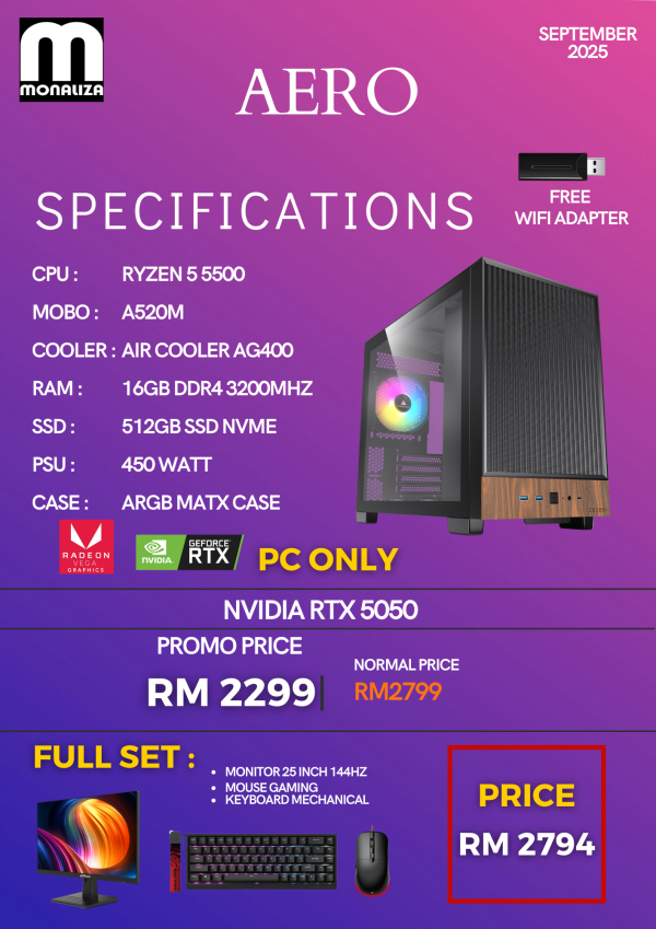 AERO PACKAGE AMD Ryzen 5 5500 | NVIDIA RTX 5050 | 16GB RAM | 512GB SSD