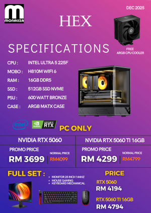 HEX PACKAGE (Intel Ultra 5 225F | NVIDIA RTX 5060 | 16GB RAM | 512GB SSD)