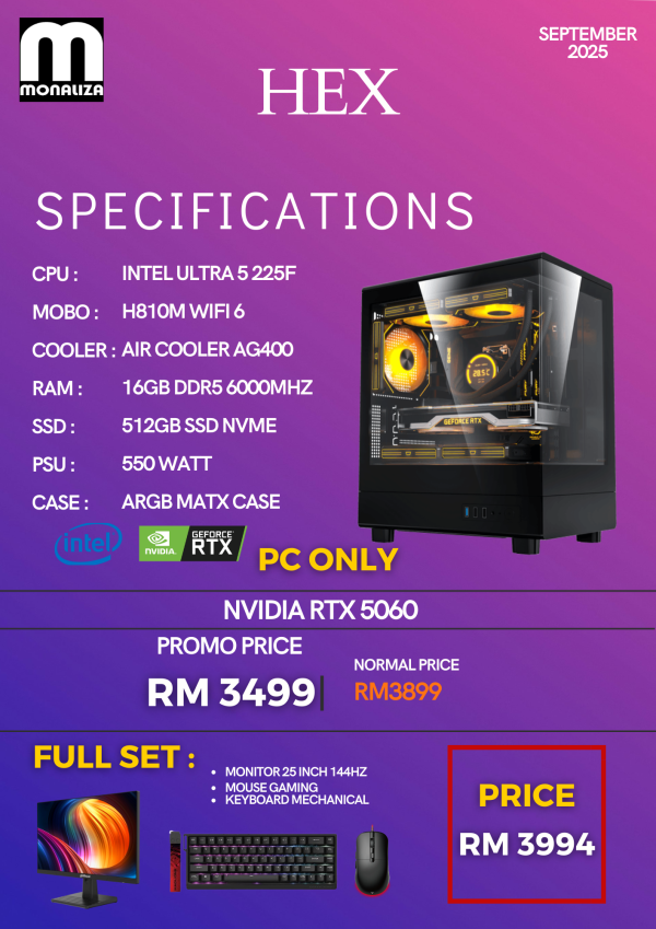HEX PACKAGE Intel i5 12400F | NVIDIA RTX 5060 | 16GB RAM | 512GB SSD
