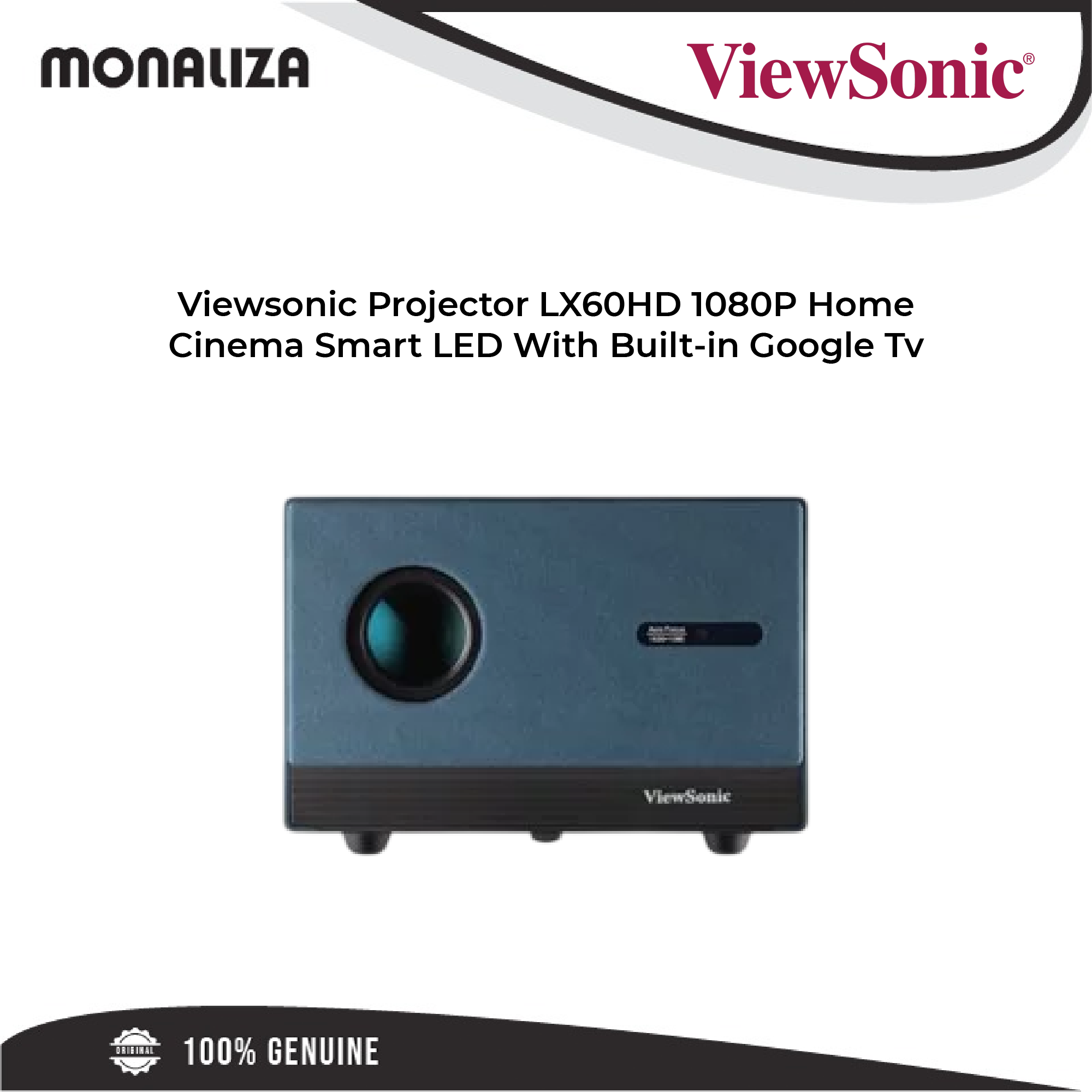 Viewsonic Projector LX60HD 1080P Home Cinema Smart LED With Built-in Google Tv