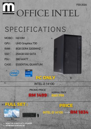 OFFICE INTEL PACKAGE (Intel i3 14100 / Intel i5 12400 | UHD Graphics 730 | 16GB RAM | 256GB SSD)