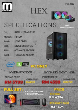 HEX PACKAGE (Intel Ultra 5 225F | NVIDIA RTX 5060 | 16GB RAM | 512GB SSD)