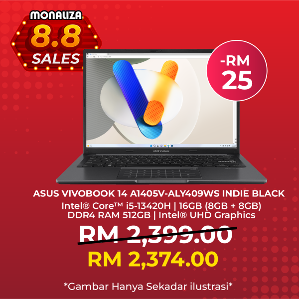 ASUS VivoBook 14 A1405V-ALY409WS Laptop (Indie Black/Cool Silver)