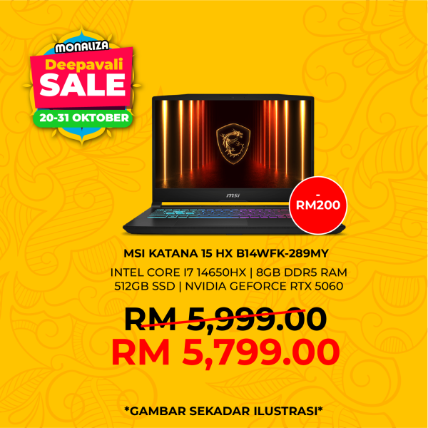 MSI Katana Laptop Gaming (15 HX B14WFK-289) Intel Core I7 14650HX | NVIDIA GeForce RTX 5060