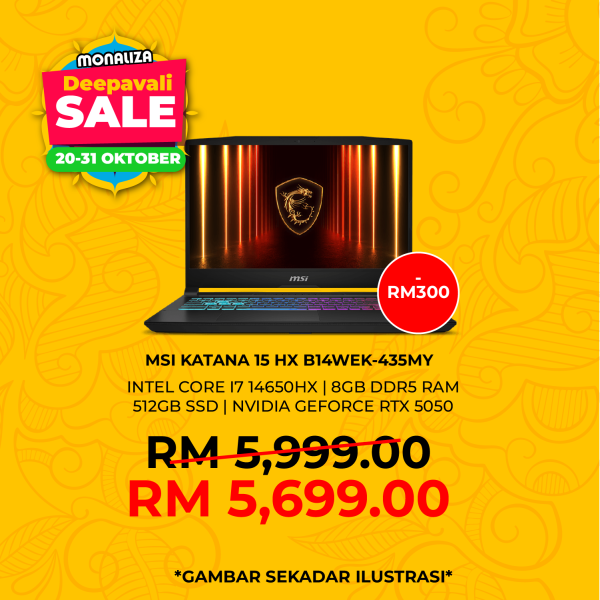 MSI Katana Laptop Gaming (15 HX B14WEK-435MY) Intel Core I7 14650HX | Nvidia GeForce RTX 5050