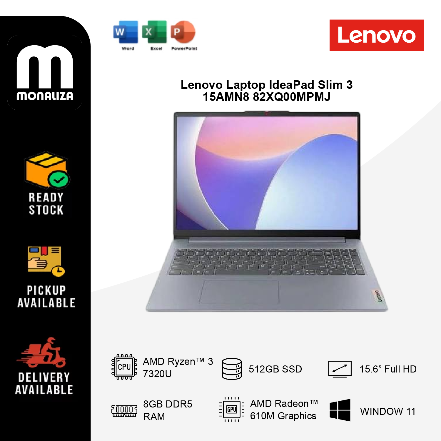 Lenovo Laptop IdeaPad Slim 3 15AMN8 82XQ00MPMJ 15.6" FHD