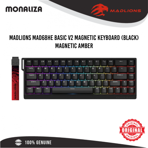 MADLIONS MAD68HE Basic V2 Magnetic Keyboard – Black/White - Magnetic Amber
