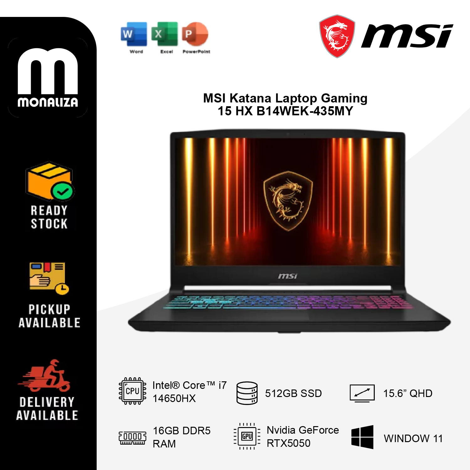 MSI Katana Laptop Gaming (15 HX B14WEK-435MY) Intel Core I7 14650HX | Nvidia GeForce RTX 5050