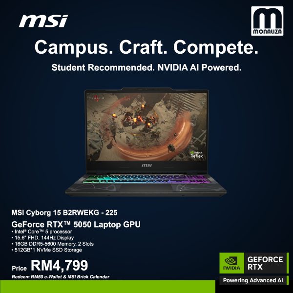 MSI Laptop Cyborg 15 B2RWEKG-225  GeForce RTX™ 5050 GPU