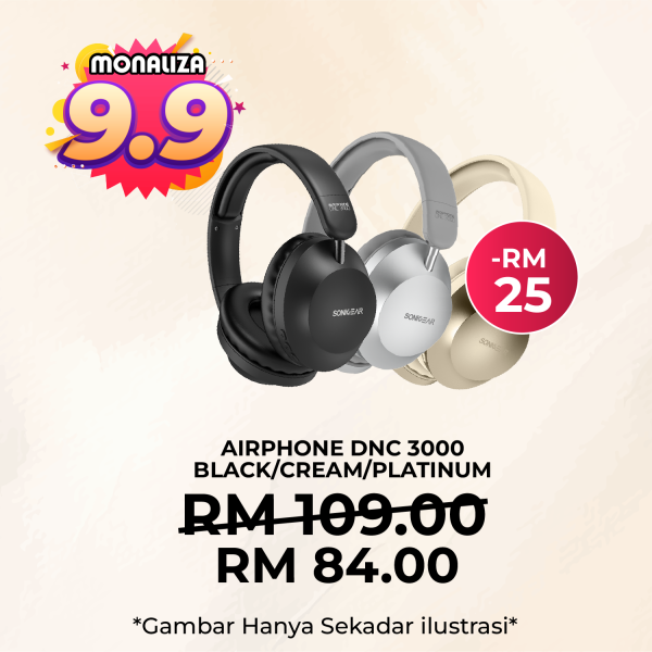 SonicGear Airphone DNC 3000 Wireless Headphones – Black / Cream / Platinum