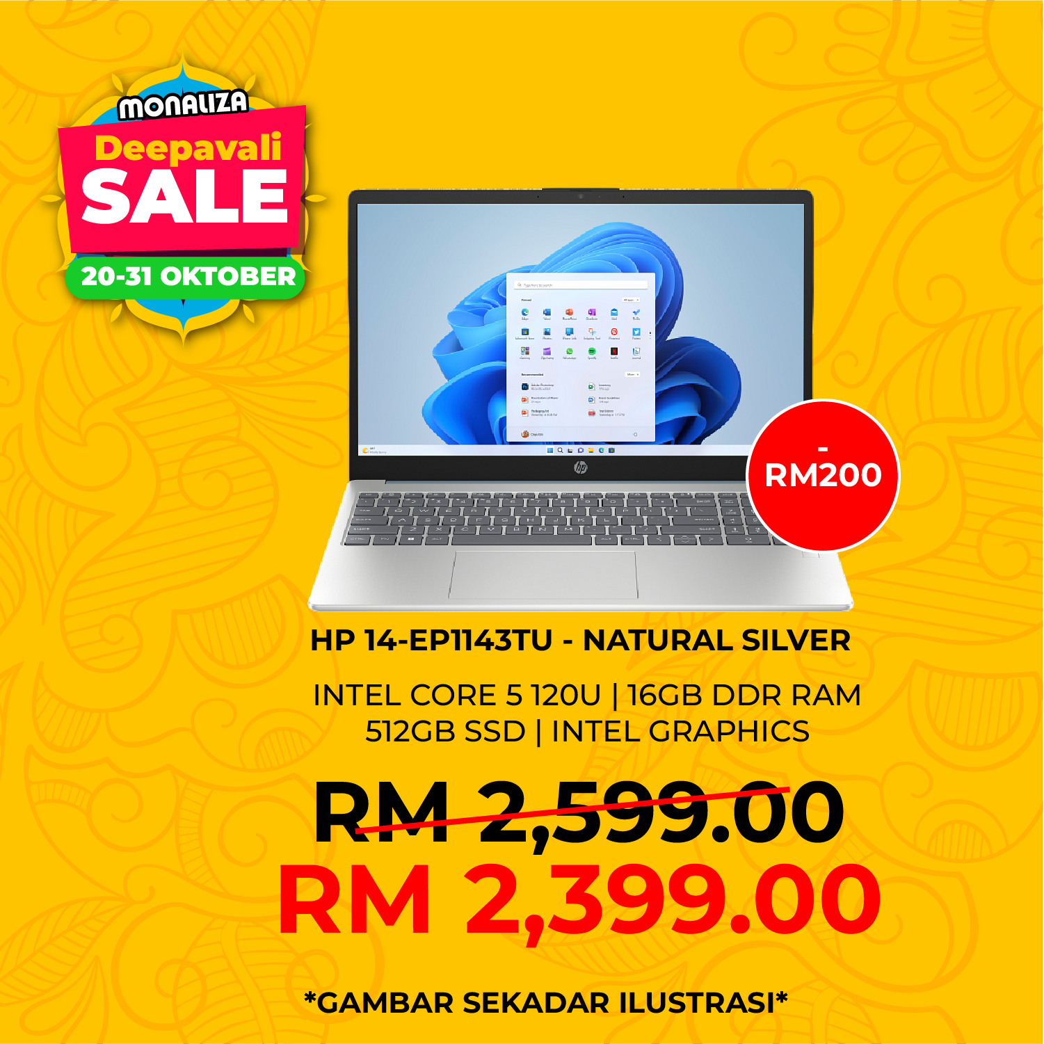 HP Laptop (14-EP1143TU) Intel Core 5 120U | Intel Graphics