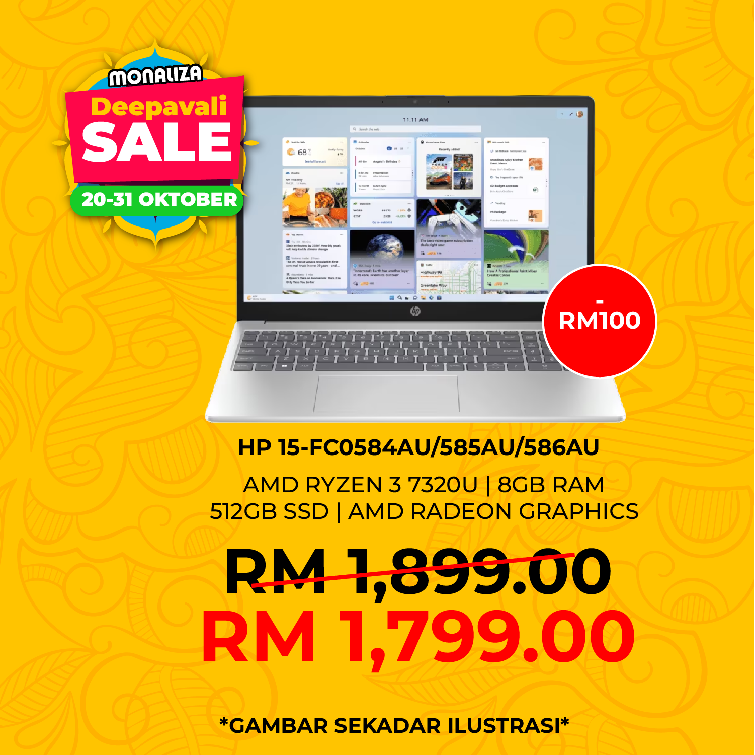 HP Laptop (15-FC0586AU) AMD Ryzen 3 7320U | AMD Radeon Graphics