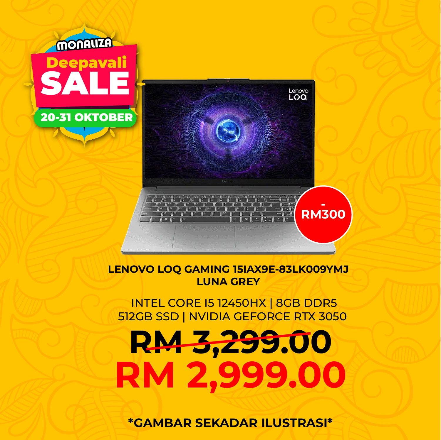 Lenovo LOQ Gaming Laptop (15IAX9E-83LK009YMJ) Intel Core I5-12450HX | NVIDIA GeForce RTX3050