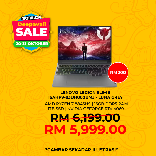 Lenovo Legion Slim 5 Gaming Laptop (16AHP9-83DH000BMJ)  AMD Ryzen 7 8845HS | NVIDIA Geforce RTX4060 Graphics