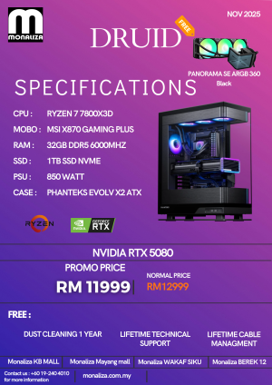 DRUID PACKAGE (Ryzen 7 7800X3D | NVIDIA RTX 5080 | 32GB RAM | 1TB SSD)