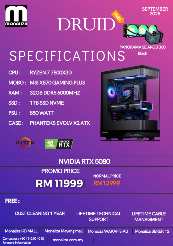 DRUID PACKAGE | AMD Ryzen 7 7800X3D | NVIDIA RTX 5080 | 32GB RAM | 1TB SSD