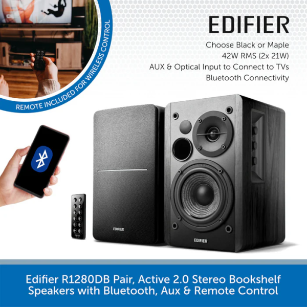 Edifier R1280DB 2.0 Active Bluetooth Speaker – Black / Brown - Image 2