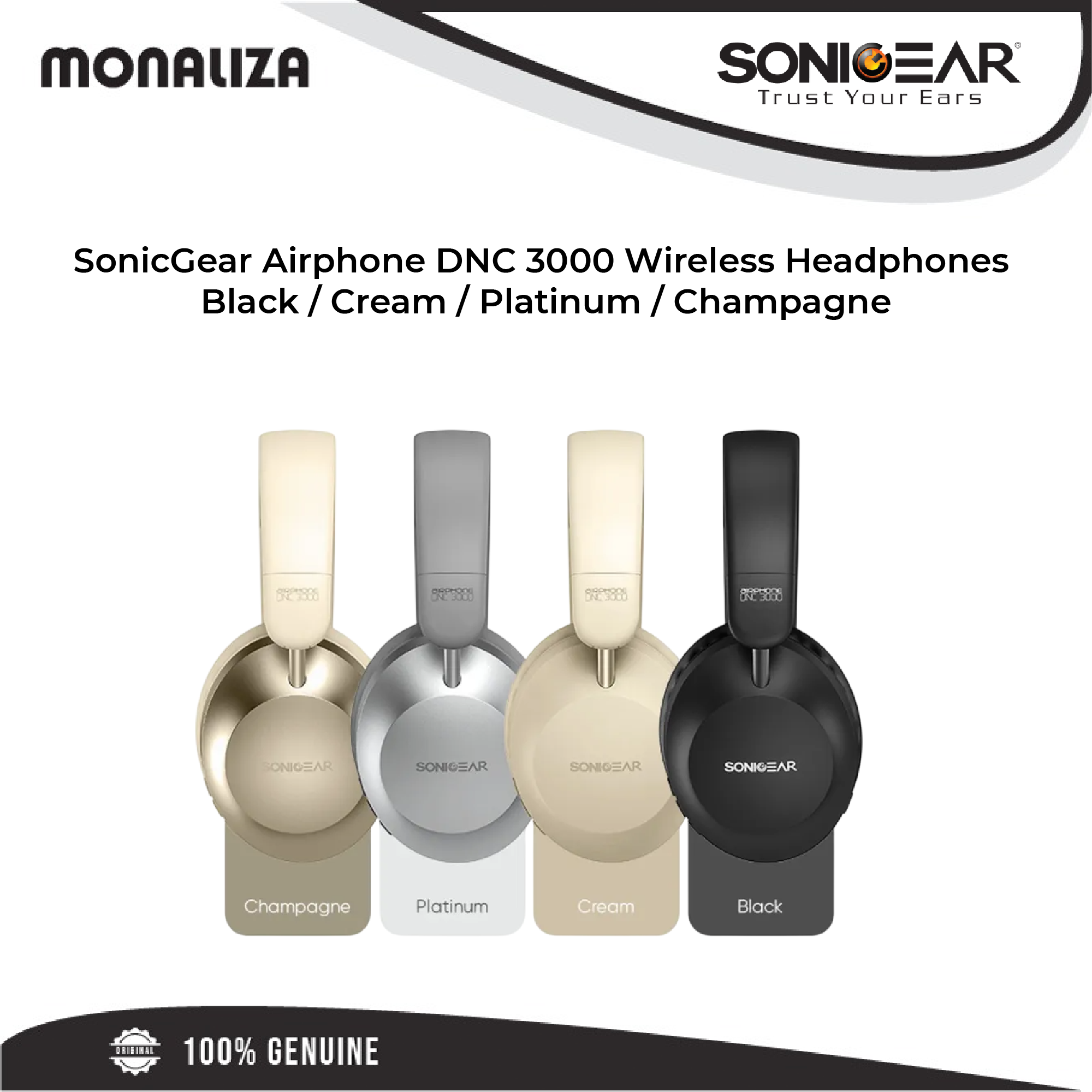 SonicGear Airphone DNC 3000 Wireless Headphones – Black / Cream / Platinum / Champagne