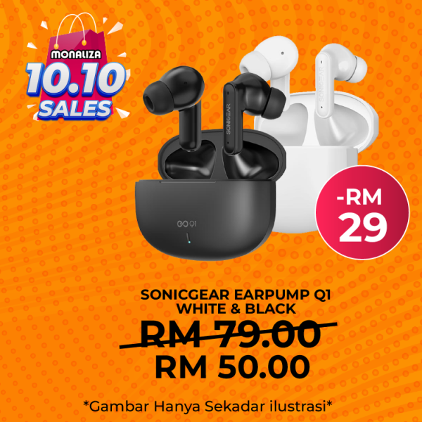 [ PROMOSI 10.10 ] SonicGear EarPump Q1 ANC Wireless Earbuds Black / White