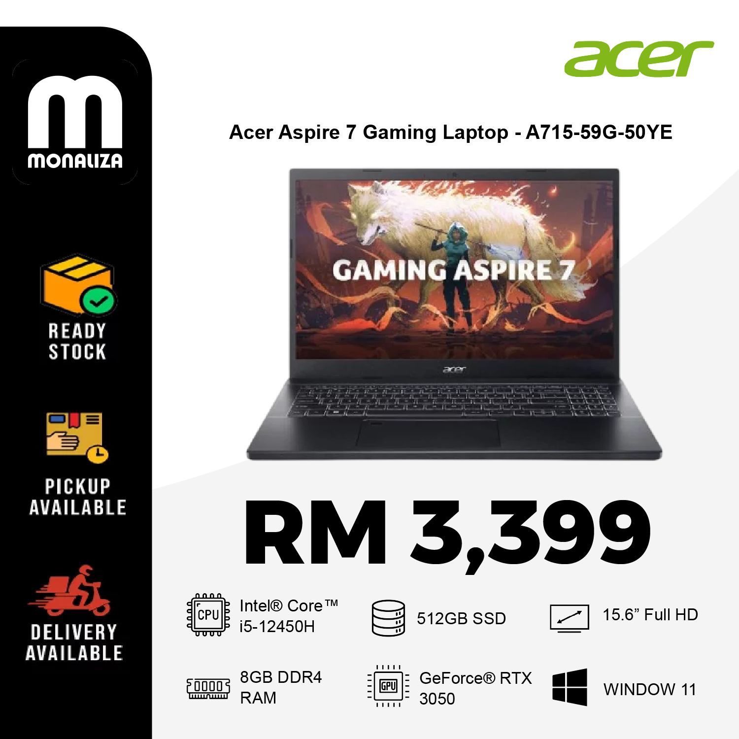 Acer Aspire 7 Gaming Laptop A715-59G-50YE Titanium Blackout
