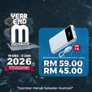 Vention 10000mAh Power Bank (USB-C + USB-A) with Built-in Cable 22.5W LED Display – Black