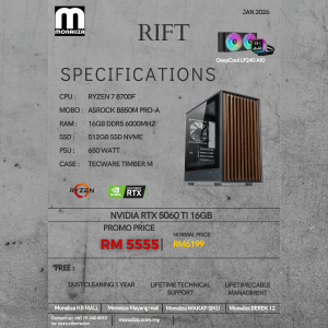 RIFT PC | AMD Ryzen 7 8700F | DDR5 RAM | 512GB NVMe SSD | GeForce RTX 4060 Ti 16GB | Tecware Timber