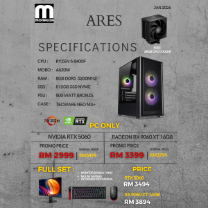 ARES PC | RYZEN 5 8400F | A620M | 8GB DDR5 | 5142GB | 500WAT | ARGB MATX CASE