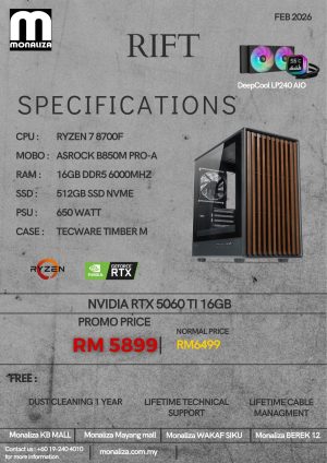 RIFT PC | AMD Ryzen 7 8700F | DDR5 RAM | 512GB NVMe SSD | GeForce RTX 4060 Ti 16GB | Tecware Timber