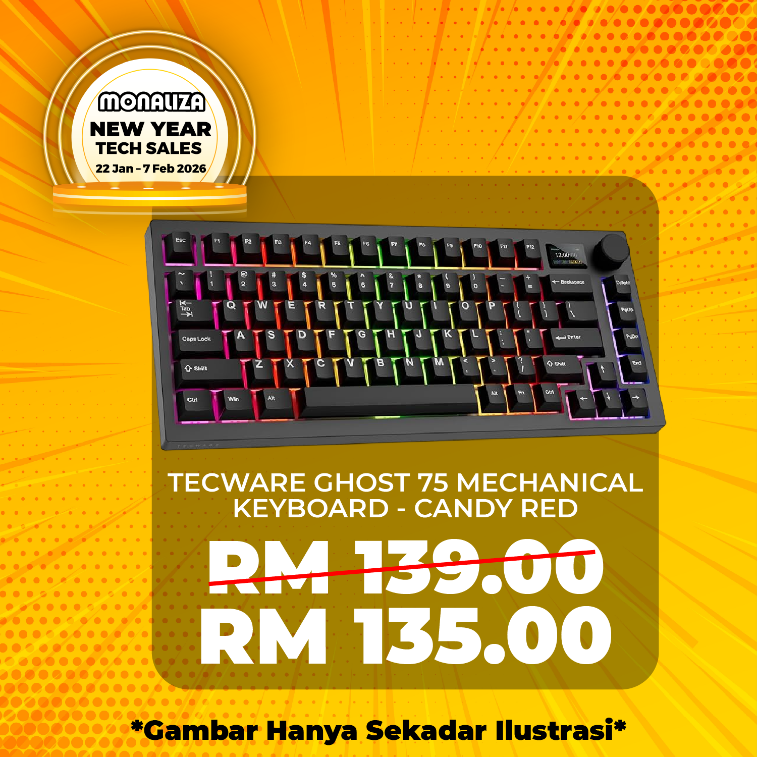 Tecware Ghost 75 Mechanical Keyboard – Candy Red (Black / White)