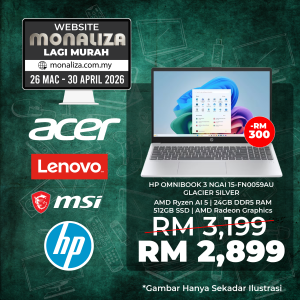 HP OmniBook 3 NGAI 15-FN0059AU | AMD Ryzen™ AI 5 330 | 24GB DDR5 | 512GB PCIe Gen4 SSD | 15.6" FHD IPS | Glacier Silver