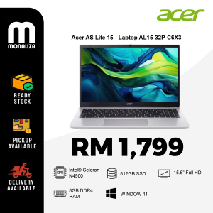 Acer AS Lite 15 Laptop AL15‑32P‑C6X3 | Intel® Celeron N4500 | 8GB DDR4 | 512GB Gen4 SSD | 15.6" FHD IPS | Pure Silver