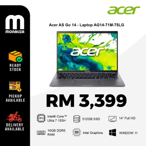 Acer AS Go 14 Laptop AG14‑71M‑75LG | Intel® Core™ Ultra 7 155H | 16GB DDR5 | 512GB SSD | Steel Grey