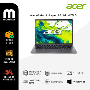 Acer AS Go 14 Laptop AG14‑71M‑75LG | Intel® Core™ Ultra 7 155H | 16GB DDR5 | 512GB SSD | Steel Grey