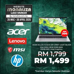 Acer AS Lite 15 Laptop AL15‑33P‑C9WF | Intel® N150 | 8GB DDR5 | 512GB PCIe NVMe Gen4 SSD | 15.6" FHD IPS | Light Silver
