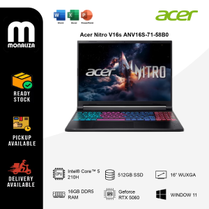 Acer Nitro V16s ANV16S-71-58B0 16" Wqxga 180Hz Gaming Laptop ( C5-210H, 16gb, 512GB Ssd| RTX5060 8gb| W11 )