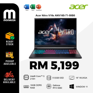 Acer Nitro V16s ANV16S-71-58B0 16" Wqxga 180Hz Gaming Laptop ( C5-210H, 16gb, 512GB Ssd| RTX5060 8gb| W11 )