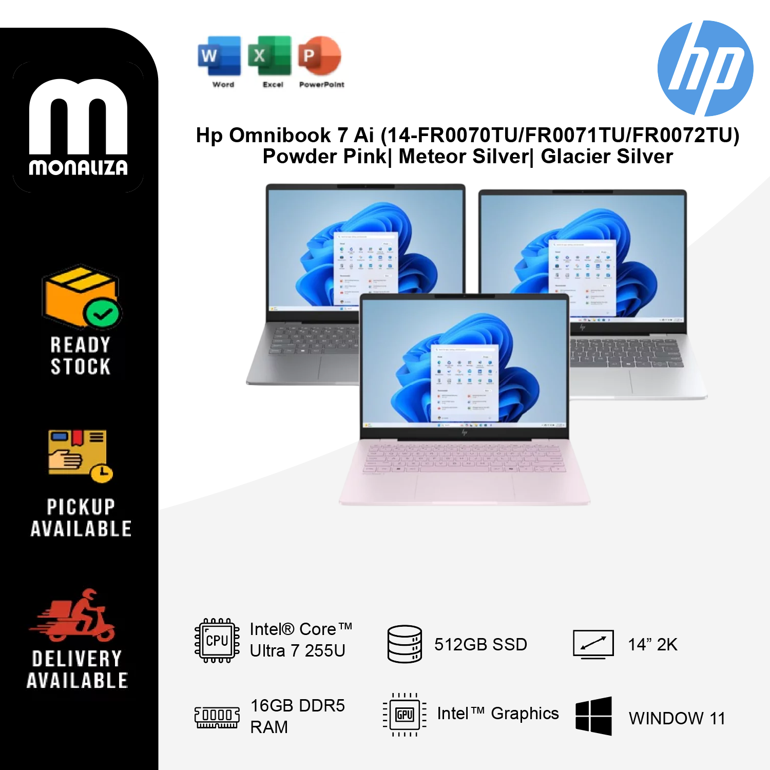 Hp Omnibook 7 Ai (14-FR0070TU/FR0071TU/FR0072TU) -Powder Pink| Meteor Silver| Glacier Silver