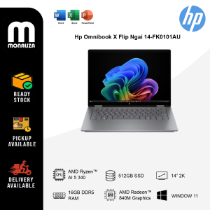 Hp Omnibook X Flip Ngai 14-FK0101AU| AMD Ryzen™ AI 5 340| 512 GB PCIe® Gen4 Ssd| Meteor Silver